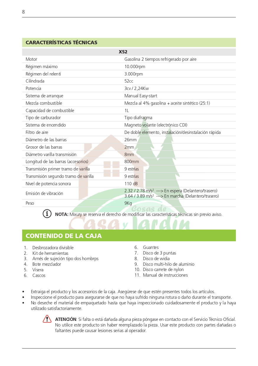 Manual de instrucciones Desbrozadora Mixury x-52